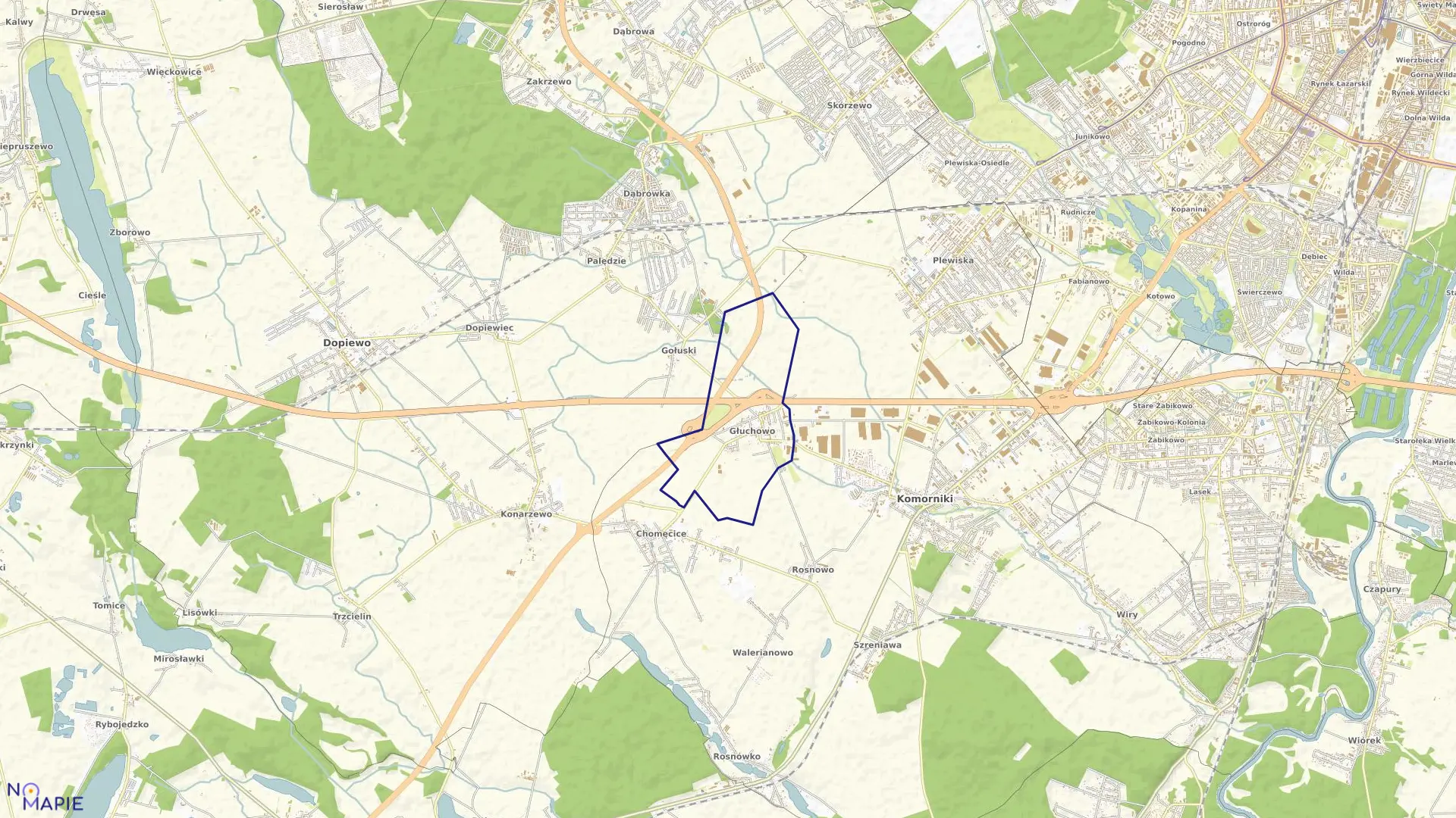 Mapa obrębu GŁUCHOWO w gminie Komorniki