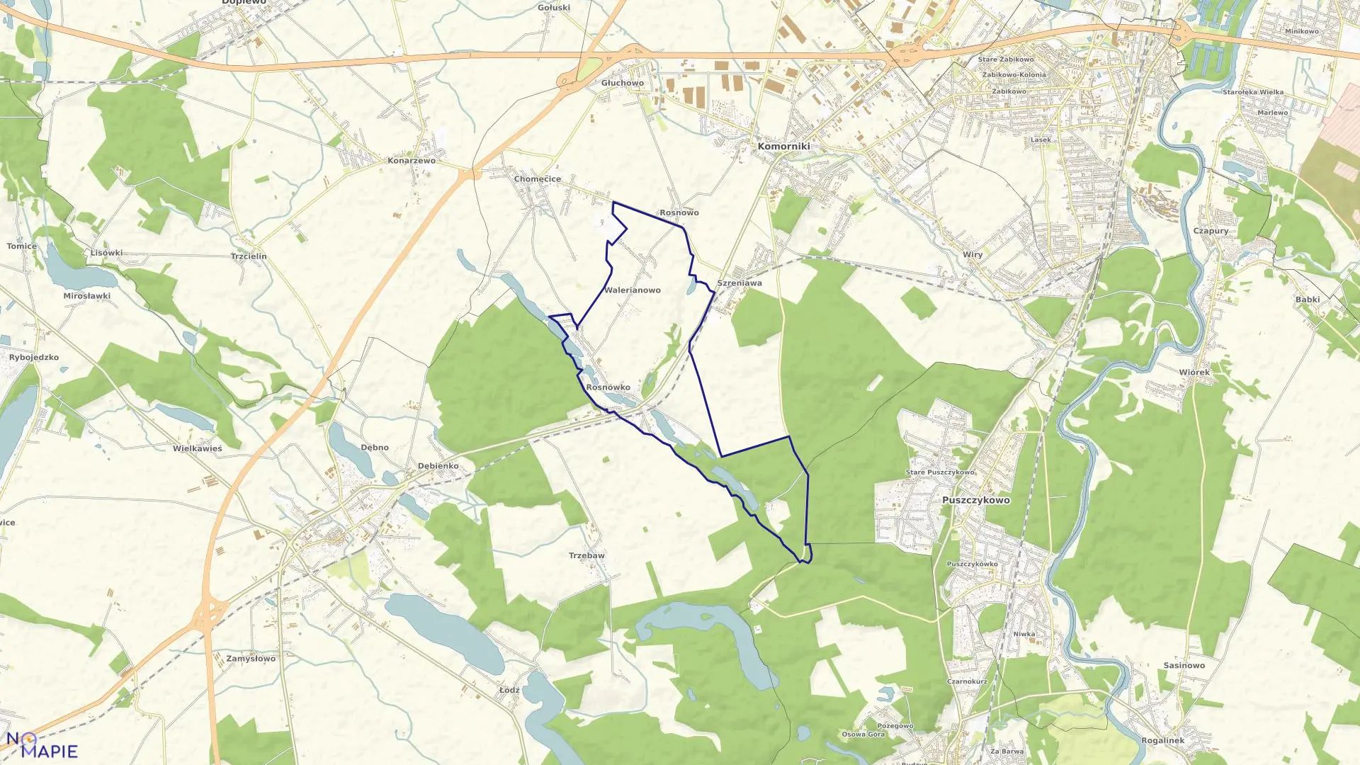 Mapa obrębu ROSNÓWKO WALERIANOWO w gminie Komorniki